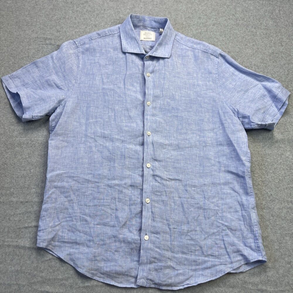 Baird McNutt Murano Linen Shirt Large Blue Button Up Short Sleeve Beach Coastal